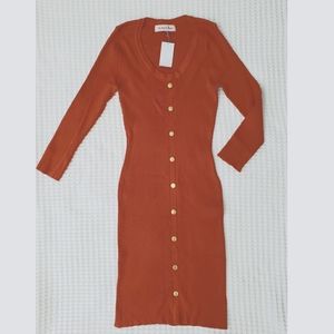 Harlow & Rose chestnut ribbed knit long slv dress